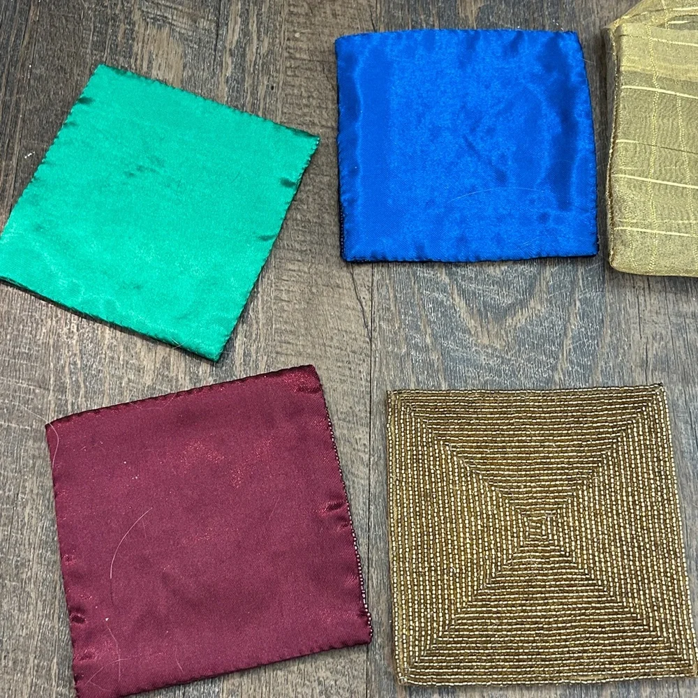 Set 4 Vintage Pottery Barn Glass Hand Beaded Beverage Coasters Square BOHO‎